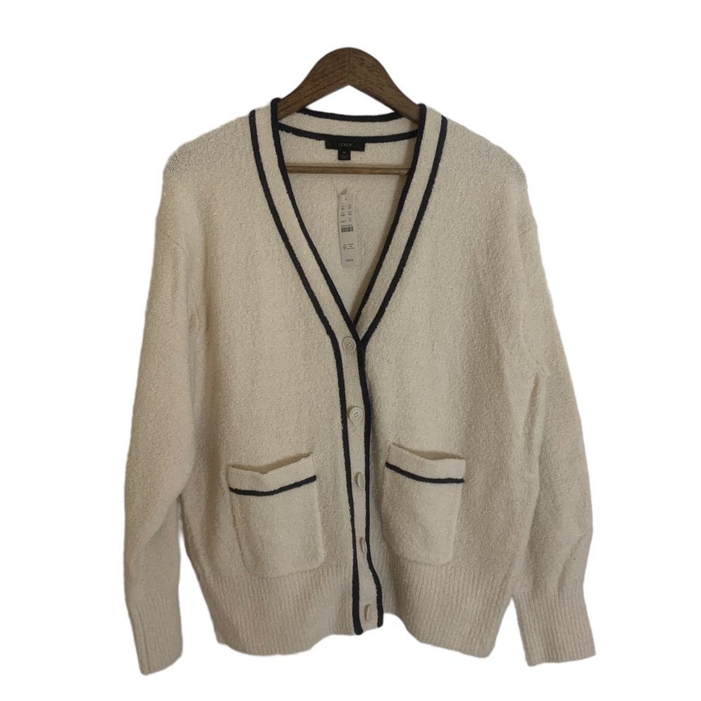 J.Crew Womens Cream Navy Front Pocket Cardigan
